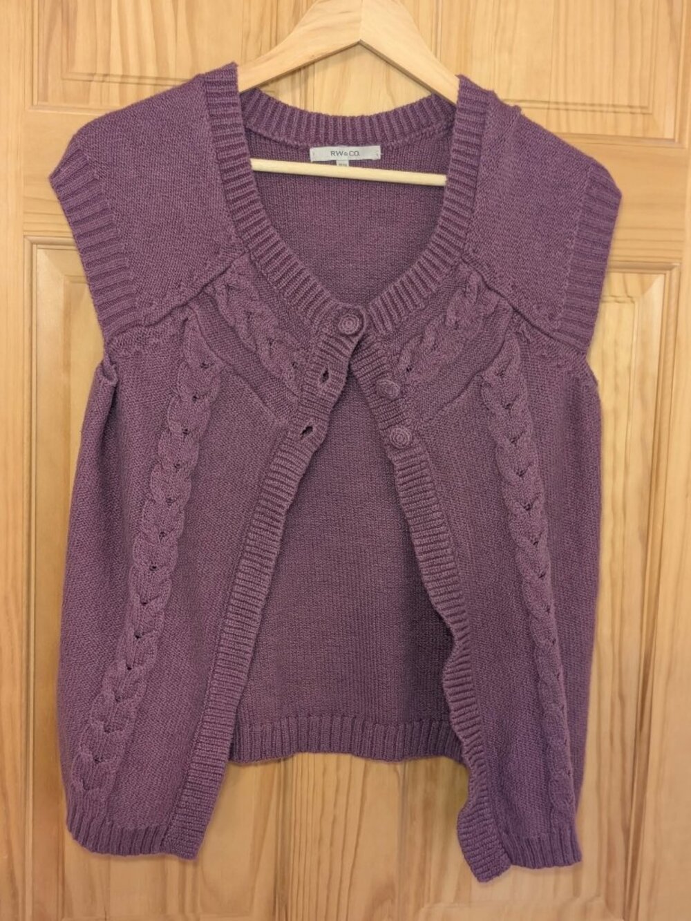 RW CO Womens Purple Cotton Cable Knit Button Vest M